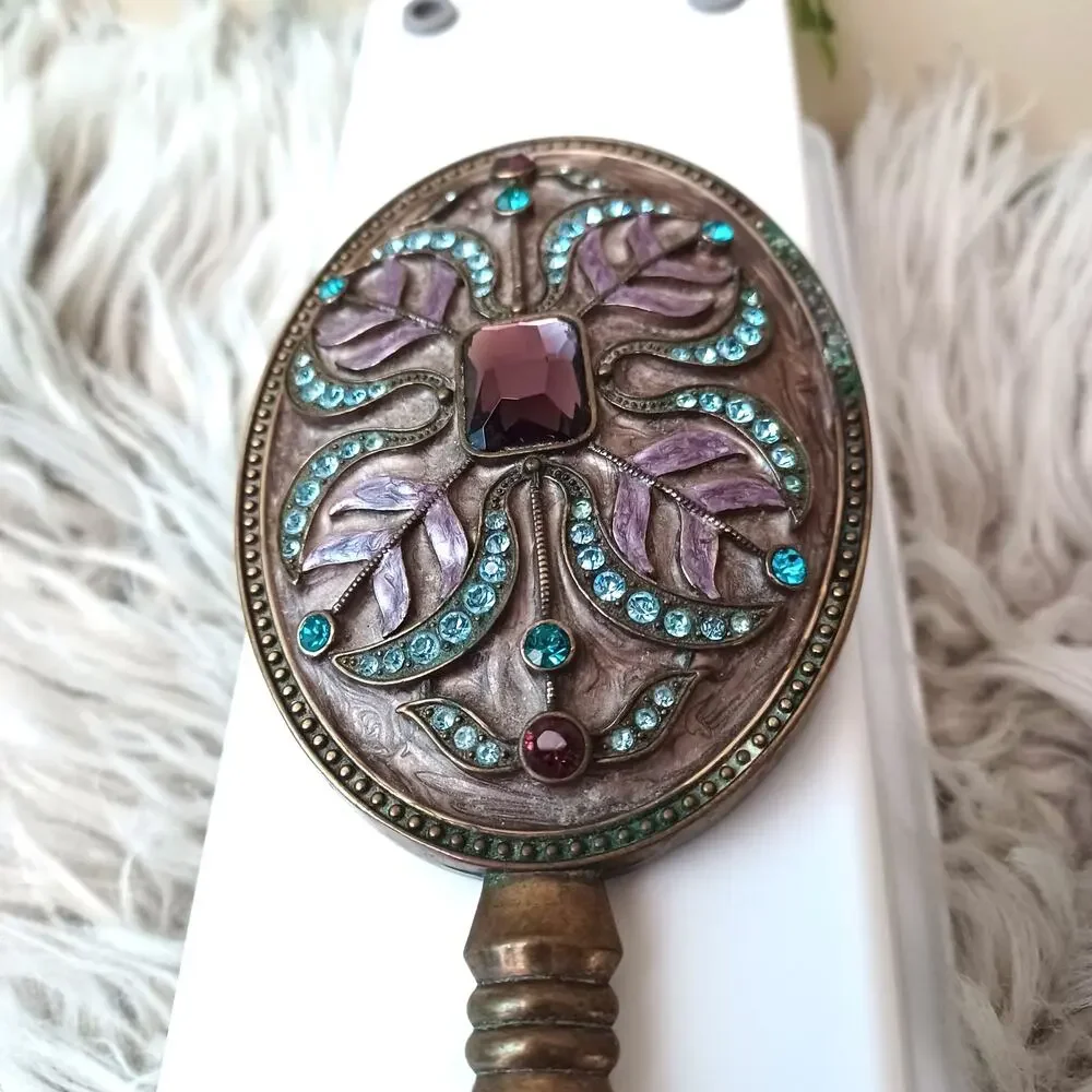 Alexander Kalifano Enameled Jeweled Decorative Butterflies Hand Held Mirror
